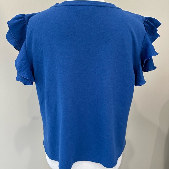 Blue Top, Ruffled Sleeve, Size L - Picture 3 of 4